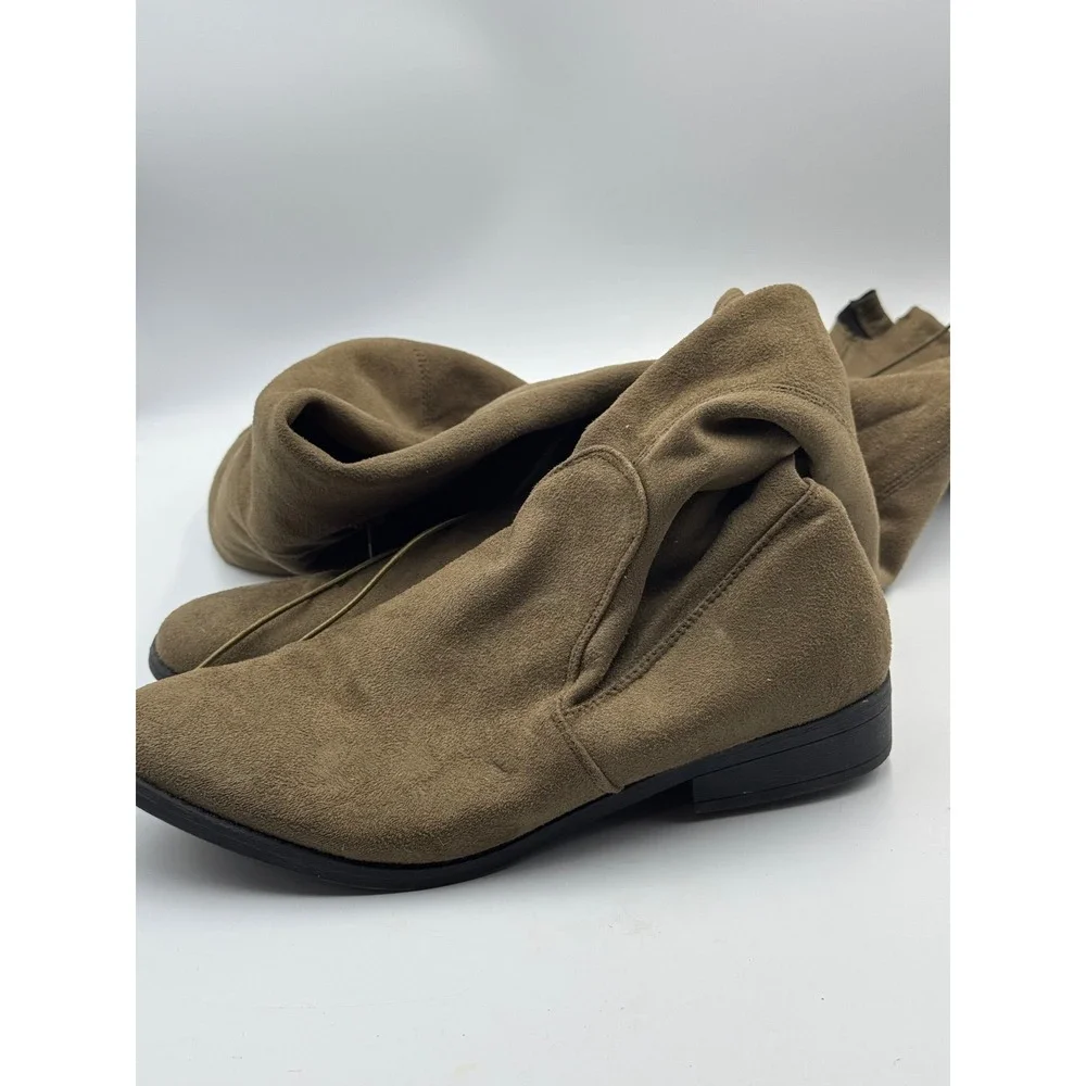 Charles Albert OTK-FLAT Olive Drab Vegan Suede Over The Knee Flat Boots‎ 10M